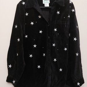 Quacker Factory Velvet Button Up with Embroidered Silver Stars - EUC - M